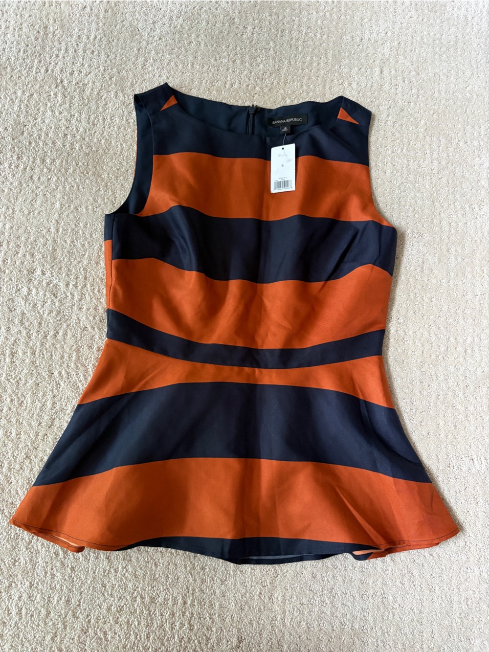 Banana Republic Navy and Orange Striped Peplum Top NWT